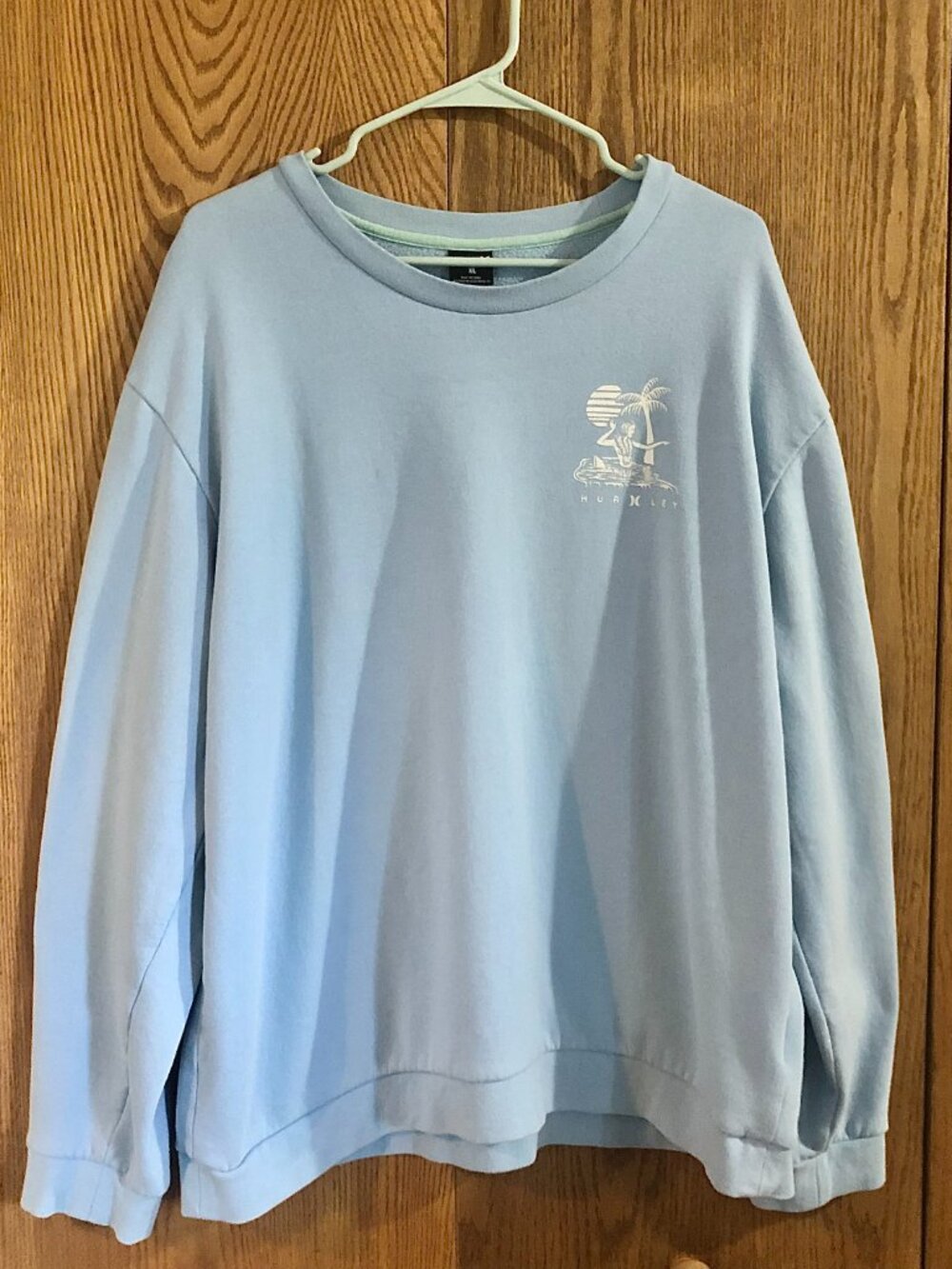 Men's Hurley XL Blue Rising Swell Crewneck Hula Girl Graphic Surf Y2k Style